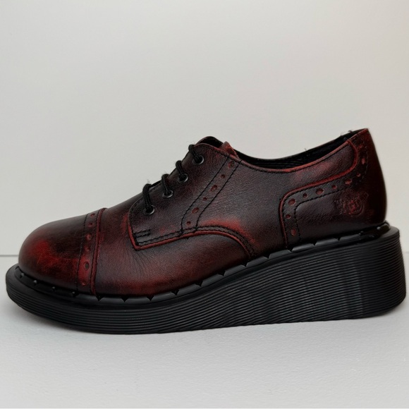 Vintage Dr. Martens Oxblood Ruboff Red Black Wingtip Wedge Oxfords UK 4 - Picture 3 of 16